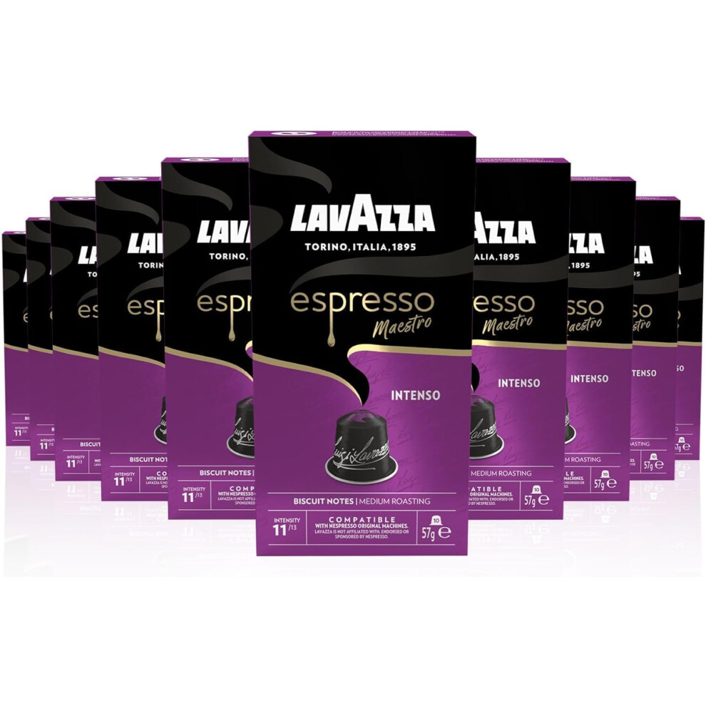 Lavazza , Espresso Maestro Intenso, 100 Aluminium Capsules Compatible With Nespresso Original Machines, Wood, Spice, & Cocoa Notes, Arabica & Robusta,
