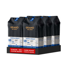 Grano Milano Coffee Beans 6kg (6 x 1kg Bags) French Roast Robusta Blend, Dark Roast, Intensity 10/10 Extra Strong Coffee, Made in Italy