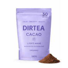 DIRTEA Cacao with Organic Lion's Mane - 100% Organic Cacao with MCT & Moringa, Reishi & Tremella - 2,500mg per Serving - Vegan & Non GMO - 180g - 30