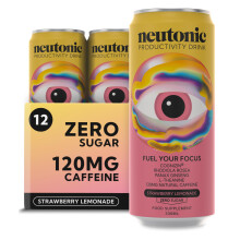 Neutonic Nootropic Productivity Energy Drink | Strawberry Lemonade 12 Cans | 120mg Natural Caffeine, Zero Sugar | Support Energy, Mental Performance,