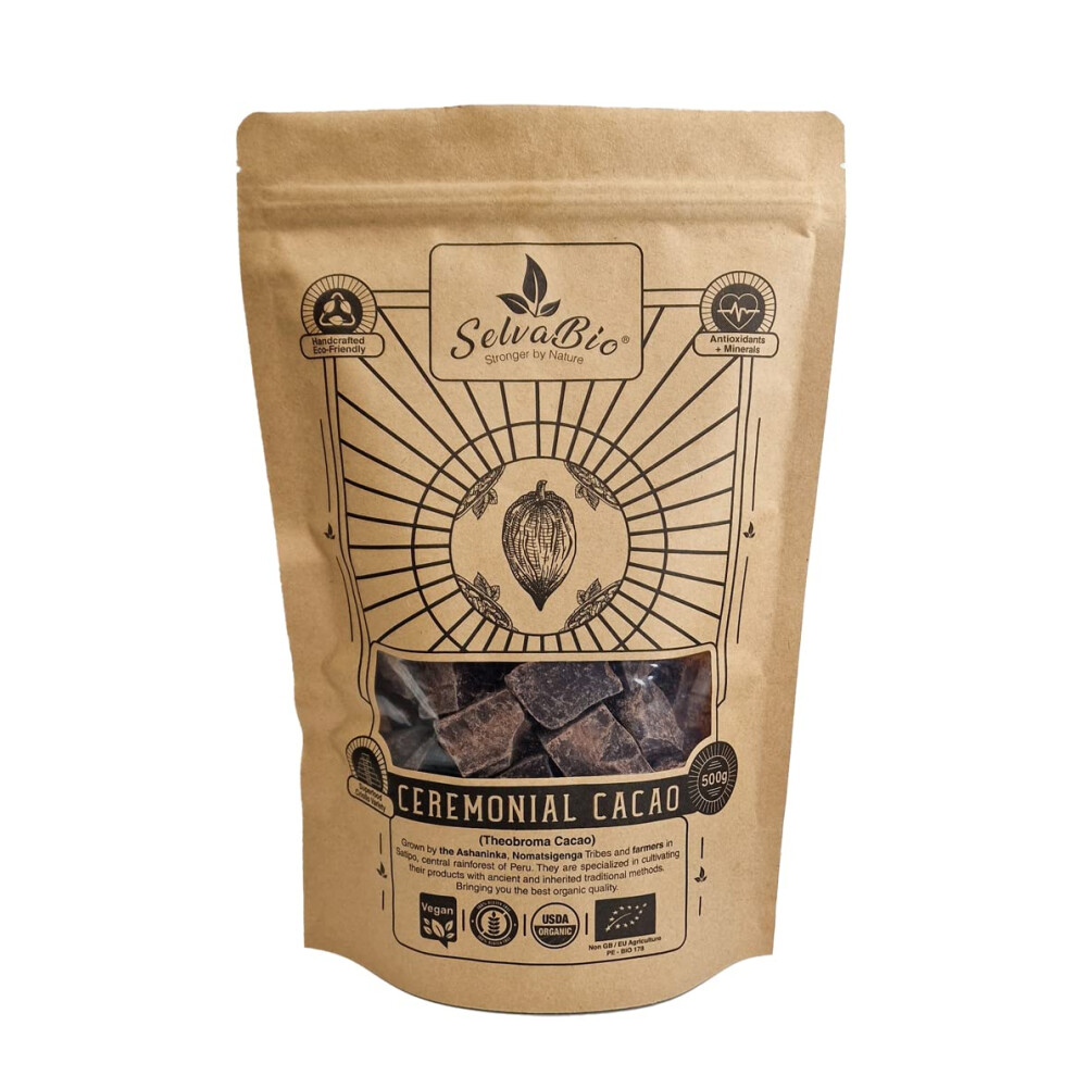 Selvabio Organic Ceremonial Grade Cacao - 100% Raw Criollo Variety From Farmers And Ashaninka & Nomatsigenga Tribes In Peru, 500G