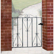 Classic Scroll Low Flat Single Gate - Solid Steel - Fits Gap of 838 mm x 914 mm High - Electro Galvanised/Black Powder Coated