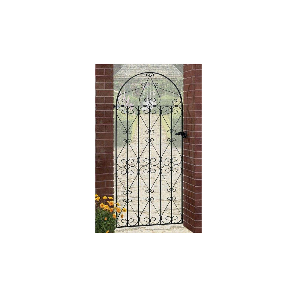 Regent Scroll Tall Bow Top Single Gate - Solid Steel - Fits Gap Of 914 Mm X 1830 Mm High - Electro Galvanised/Black Powder Coated 5016635500124
