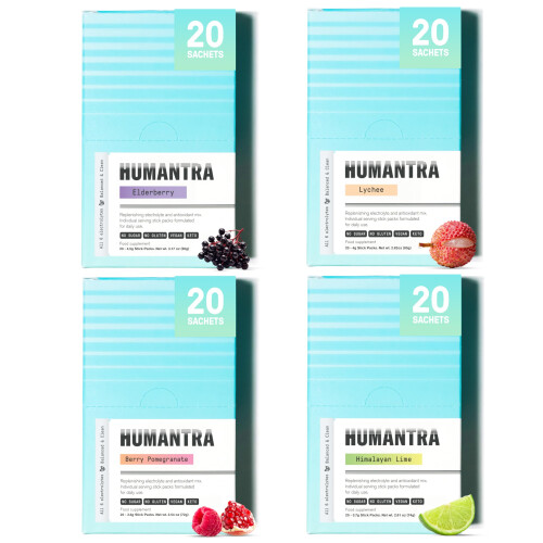 Humantra Electrolyte Packets | Zero Sugar | W/ 6 Electrolytes | Electrolytes Powder (80 Count, 4 Pack Bundle)