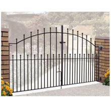 Manor Ball Top Arched Double Driveway Gate - Solid Steel - Fits Gap of 3048 mm x 1220 mm High - Electro Galv./Black Powder Coated