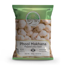 Aryan Phool Makhana (Puffed Lotus Kernals) Popped Lotus Seeds Fox Nuts Low Calorie Natural Protein Snack Gluten Free & Vegan-100gm (Pack of 12)