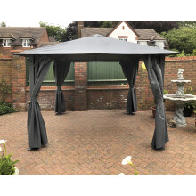 Highfield Gazebo Outdoor Garden BBQ Shelter, Party Tent with Curtains and Apex Canopy - L260 x W260 x H260 cm - Grey