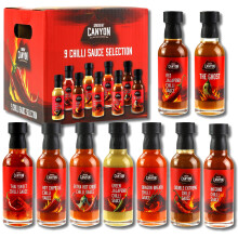Kimm & Miller Smokin' Canyon Hot Sauce Gift Set | 9 Assorted Chilli Sauces (45ml Each) | Fun Gift for Men, Women & Teens | Heat Challenge Selection