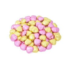 Wyeland Confectionery Pink and Gold Luxury Milk Chocolate Hearts Foil-Wrapped - Pack of 50 - For Wedding Favours and Mothers Day