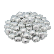 Wyeland Confectionery Luxury Milk Chocolate Hearts - For Wedding Favours, Anniversary, and Mothers Day - 50 Silver Hearts