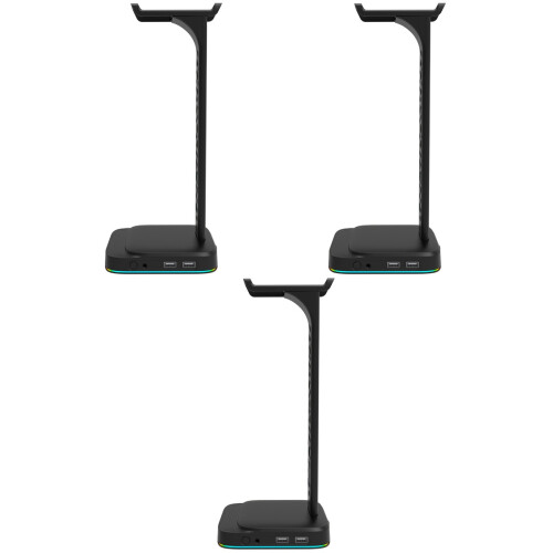 3Stk Gaming Kopfhoerer Rgb Mit USB Ladestation Schwarz Robust 2