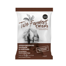 Two Farmers Crisps, Herefordshire Sausage & Mustard Hand Cooked Crisps, Gluten Free, 100% Compostable Bags, 24 x 40g