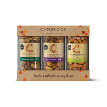 Cambrook - 3 Jar Gift Set, Includes Cocktail Mix 6, 170g, Mix 2 175g, and Baked Peanuts & Cashews with Chilli & Lime, 170g