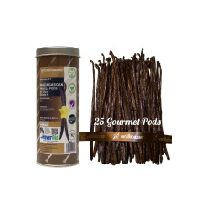 25 Gourmet Madagascan Vanilla Pods | Grade A Vanilla Beans in Airtight Tin | Gourmet Sticks for Baking, 15-17cm long | 5 x 5 Vacuum Packs Inside |