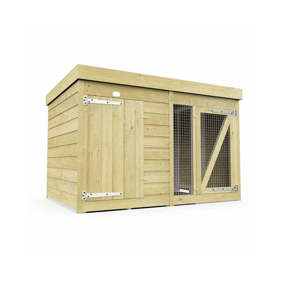 Buttercup Farm Flat Pack Sheds 6Ft X 4Ft Dog Kennel And Run - Wood - L127 X W185 X H127 Cm