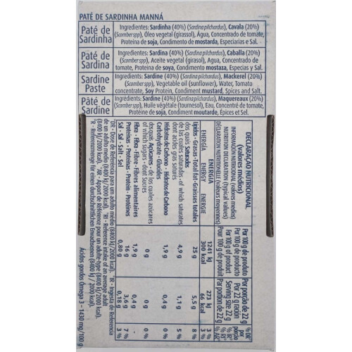 Manna , Pate de Sardina - Sardin Paste , 24 x 22gr 2