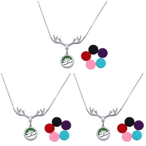 3Pcs Essential Oil Diffuser Necklace Lotus Locket Aromatherapy Choker 2