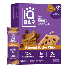 IQBAR Almond Butter Chip Keto Protein Bars, 12-Count, 1.5 Ounce Bars, Gluten Free, Low Carb, Vegan Snacks