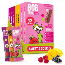 Bob Snail Fruit Leather Stripes ? Mix Flavors Raspberry, Blackcurrant, Mango ? Sugar Free, Vegan, Natural Healthy Fruit Snacks for Adults and Kids,