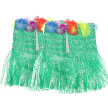 4Pcs Safe Green Plastic Hula Grass Skirt Hawaiian Dance Costume
