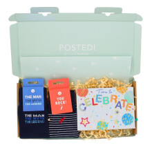POSTED! His Birthday Celebration Letterbox Gift Includes Pop Up Treat Tray Card - By LK - Masculine Design, Unique Socks, Heartfelt Wishes, Hidden