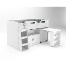 Kudl - Storage Mid Sleeper 01 Children's Bed with Desk and Cupboard - MFC/Wood - L98.6 x W195 x H120 cm - White