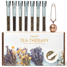 Thoughtfully Gourmet, Tea Therapy Infusion Gift Set, 7 Unique Flavors and Reusable Copper Ball Infuser, Loose Leaf Tea Set Flavors Include Peppermint,