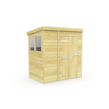 4 x 6 Feet Pent Shed - Double Door With Windows - Wood - L178 x W127 x H201 cm