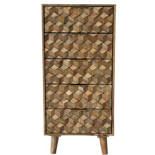 Geometric 5 Drawer Tall Chest - Mango Wood - L40 x W55 x H118 cm - Mango Light Finish
