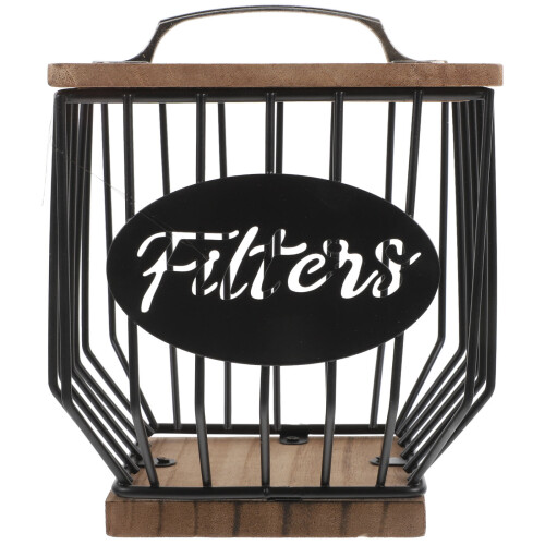 2Pcs Kitchen Coffee Pod and Filter Storage Basket with Wood Lid
