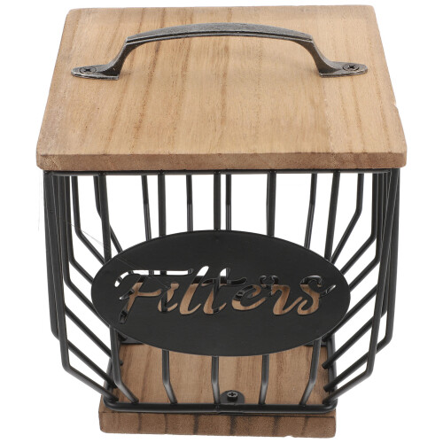 2Pcs Kitchen Coffee Pod and Filter Storage Basket with Wood Lid 1