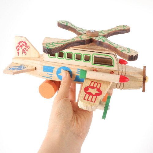 Jouet Hélicoptère En Bois Coloré Pour Enfants 2