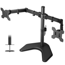 BONTEC Dual Monitor Stand for 13-27? Screens, Adjustable Desk Mount with Tilt, Swivel & Rotate, VESA 75x75 & 100x100mm, Height Adjustable, Holds Up to