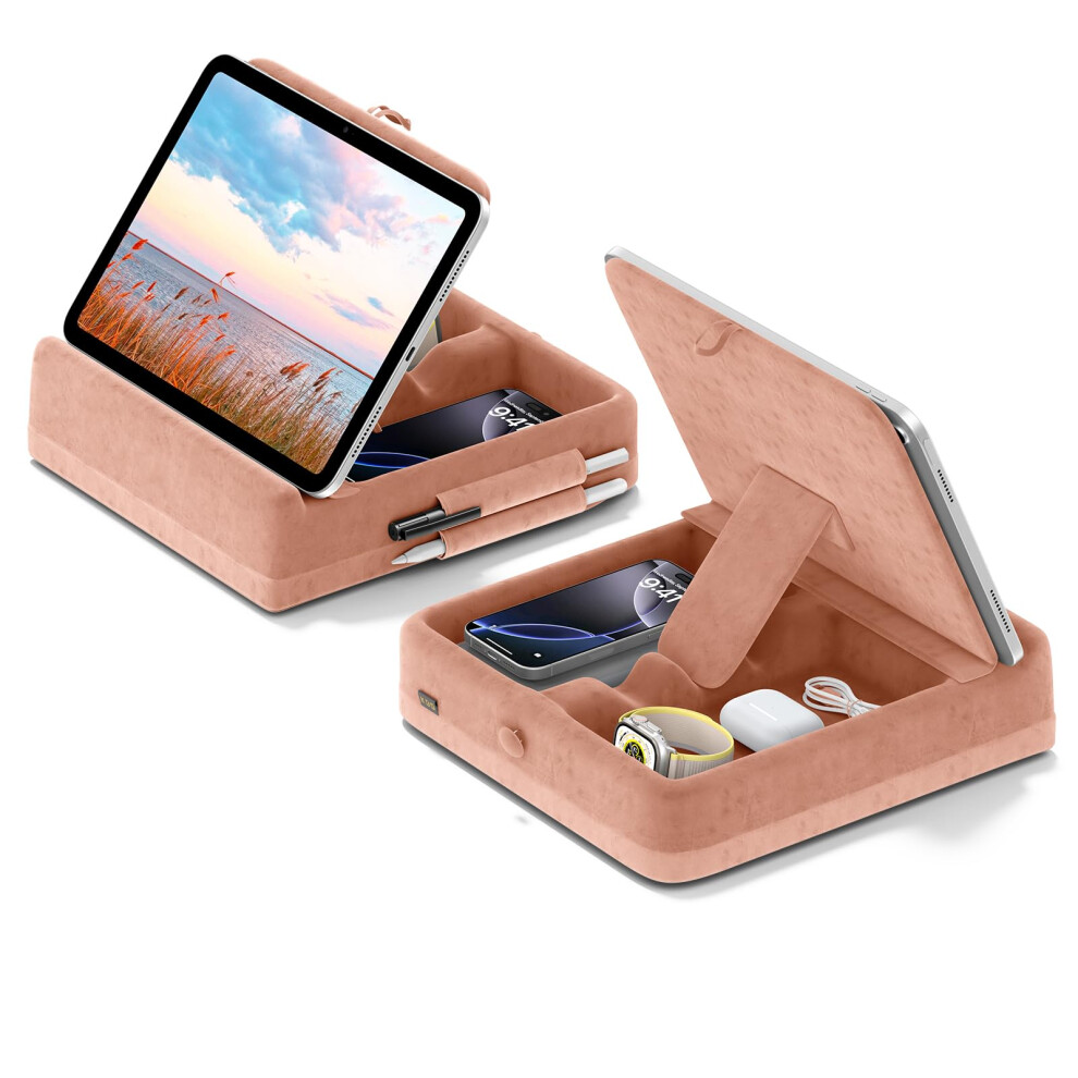 Kdd Tablet Pillow Holder, Foldable Ipad Cushion Pillow Stand With Storage And Stylus Mount For Bed, Lap, Desk, Adjustable Tablet Rest Cushion For Ipad