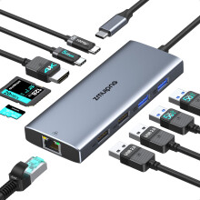 USB C Hub Multiport Adapter, USB C Dock with Ethernet HDMI, 10 IN 1 USBC Hub to 4K HDMI,Ethernet,100W PD,USB C,4 USB Ports,SD/TF, USB Type C Dongle