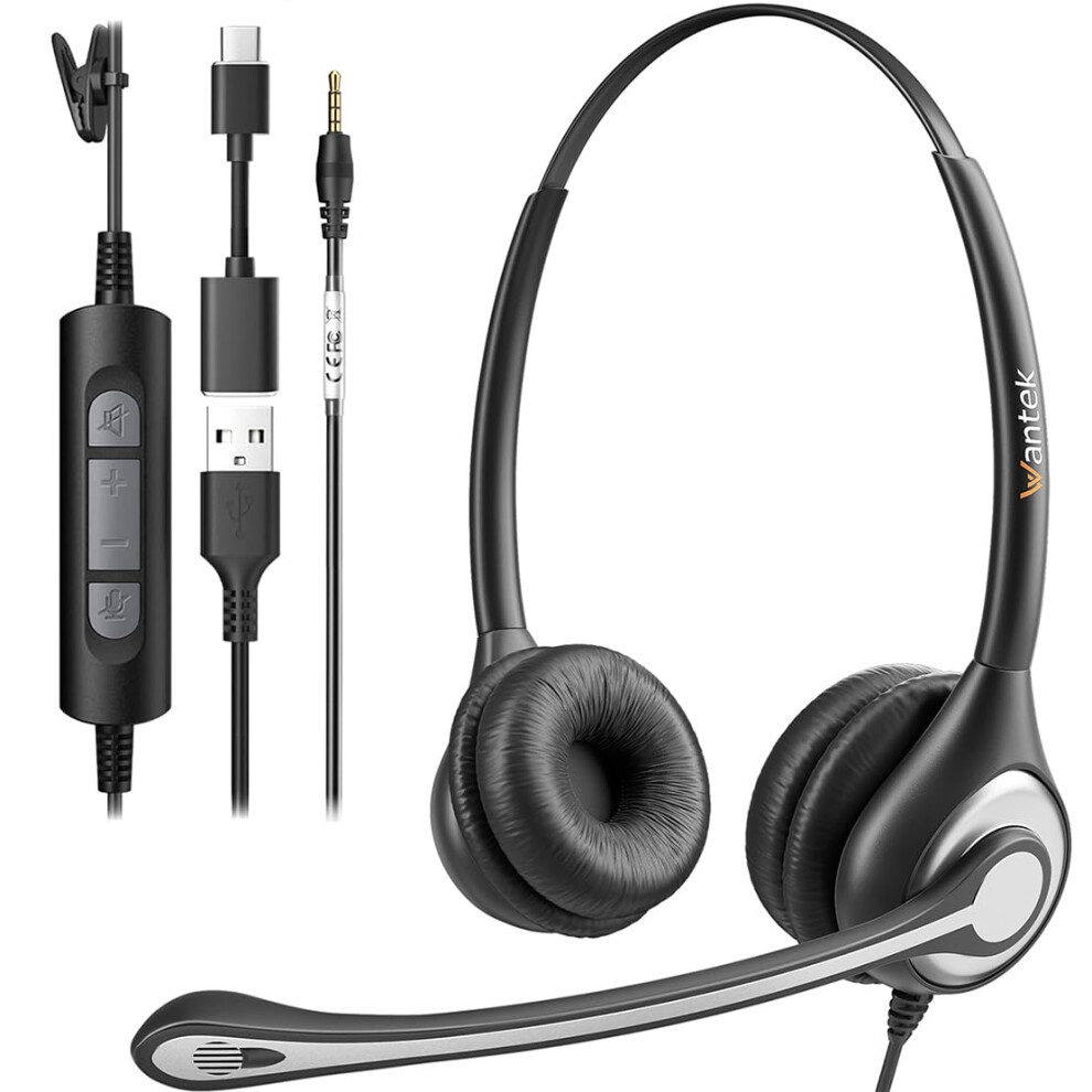 Wantek Usb Headset With Microphone For Laptop, Pc Headphones With Mic Noise Cancelling, Computer Headsets With In-Line Volume Control & Mute, 8000003776836