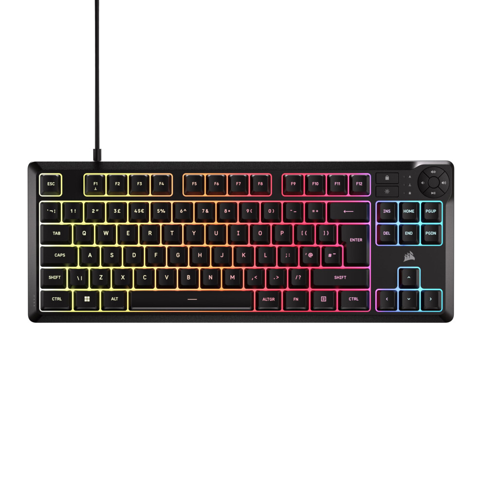 Corsair K55 Core Tkl Rgb Gaming Keyboard ? Tenkeyless, 8-Zone Rgb, Quiet Membrane Keys, Spill Resistant, Media Keys, 1000Hz Polling ? Uk Layout ?