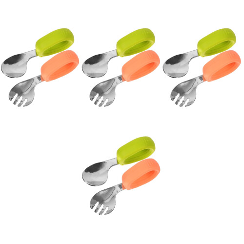 4Sets Infant Spoon and Fork for Home Use Assorted Color Silicone Steel 2