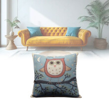 Decorative Anime Owl Cushion Removable Linen Cover Soft Filling Couch Polyester