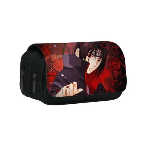 (14) Cartoon Naruto Pattern Double Layer Flip Cover Student Storage Stationery Bag