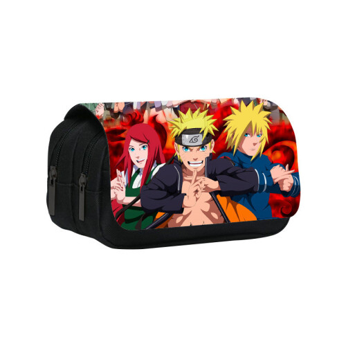 (4) Cartoon Naruto Pattern Double Layer Flip Cover Student Storage Stationery Bag