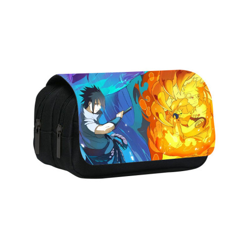 (12) Cartoon Naruto Pattern Double Layer Flip Cover Student Storage Stationery Bag