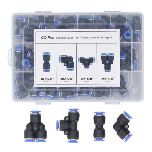 40 piezas de kit de conectores neumáticos de 1/4 de pulgada Push-Connect ABS 1