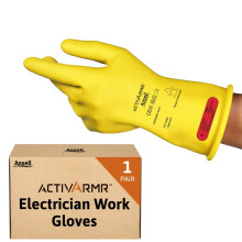 ActivArmr Electrician Work Gloves, Electrical Protection Class 0 (1000V), Insulating Natural Rubber Latex Gloves, Industrial Safety PPE, 11 Inches,