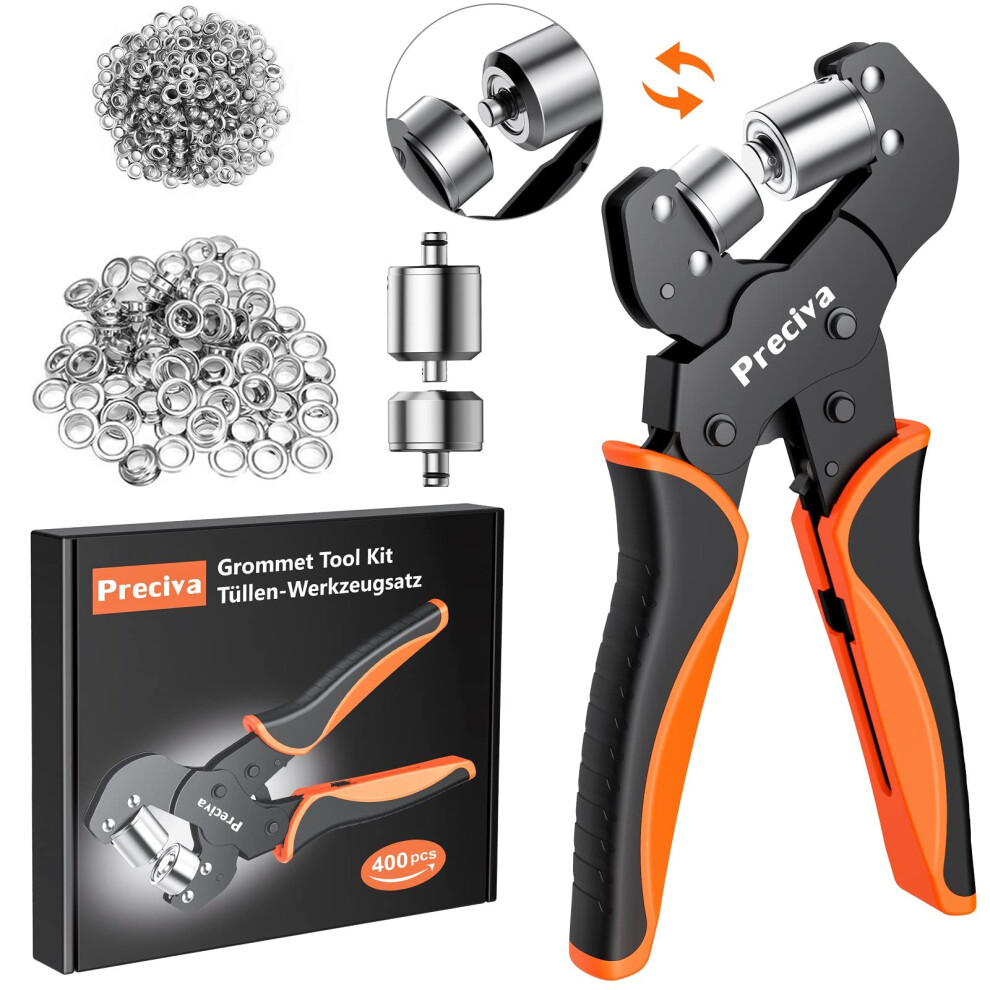 Magnetic Eyelet Punch Kit(10Mm+6Mm), 2 Sets Replaceable Punching Head, With 400Pcs Waterproof Coating Grommets, Suits For Punching Hole Of Pvc 5051225909376