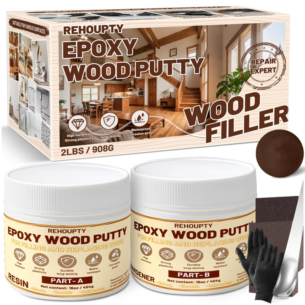 Epoxy Wood Putty Filler Kit, High Capacity Strength Wood Epoxy & Repair Kit - Stainable Paintable 32Oz 2-Part Putty Filler, Woodon Filler Interior & 5051223367376