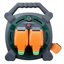 Masterplug Two Socket Retractable Weatherproof Case Reel, Extension Lead Cable Reel, Wind-Up Power Cord Reel, Thermal Cut Out, 20 Metre Cable, Outdoor