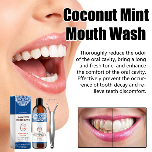 Olio di cocco per l'oil pulling con 2 raschietti per la lingua 2