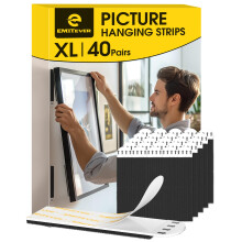 Picture Hanging Strips Heavy Duty, XL-40 Pairs(80 Strips), Holds up to 7.2 KG, No Damage Picture Adhesive Strips, Hook and Loop Mounting Tape Black