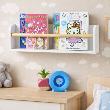Kids Bookshelf Floating Wall Shelves White Nursery Book Storage Wood Organiser